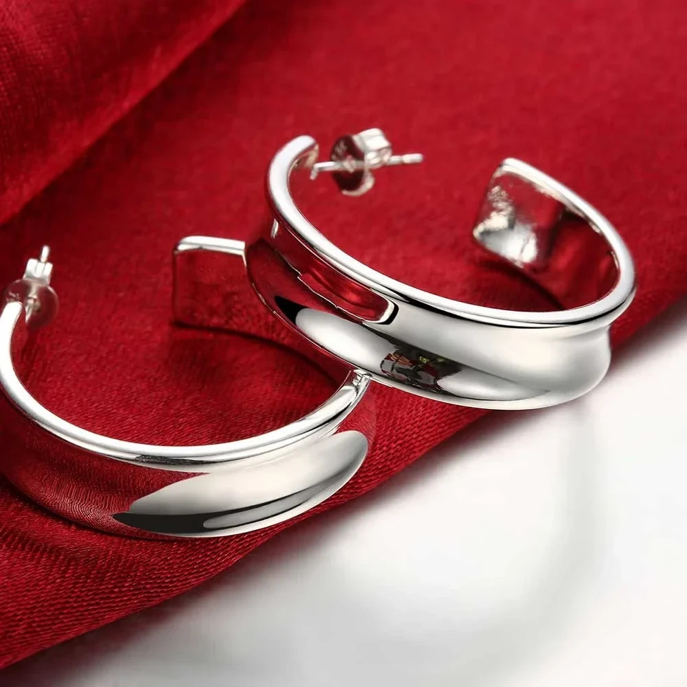 925 Sterling Solid Silver 50mm Round Smooth Big Hoop Earrings Women Jewelry