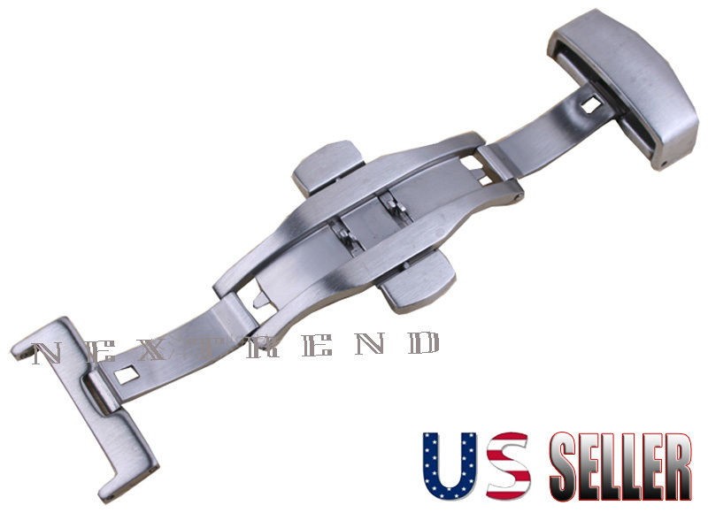 Brushed Silver StainlessSteel Butterfly Deployment Clasp Buckle With Push Button