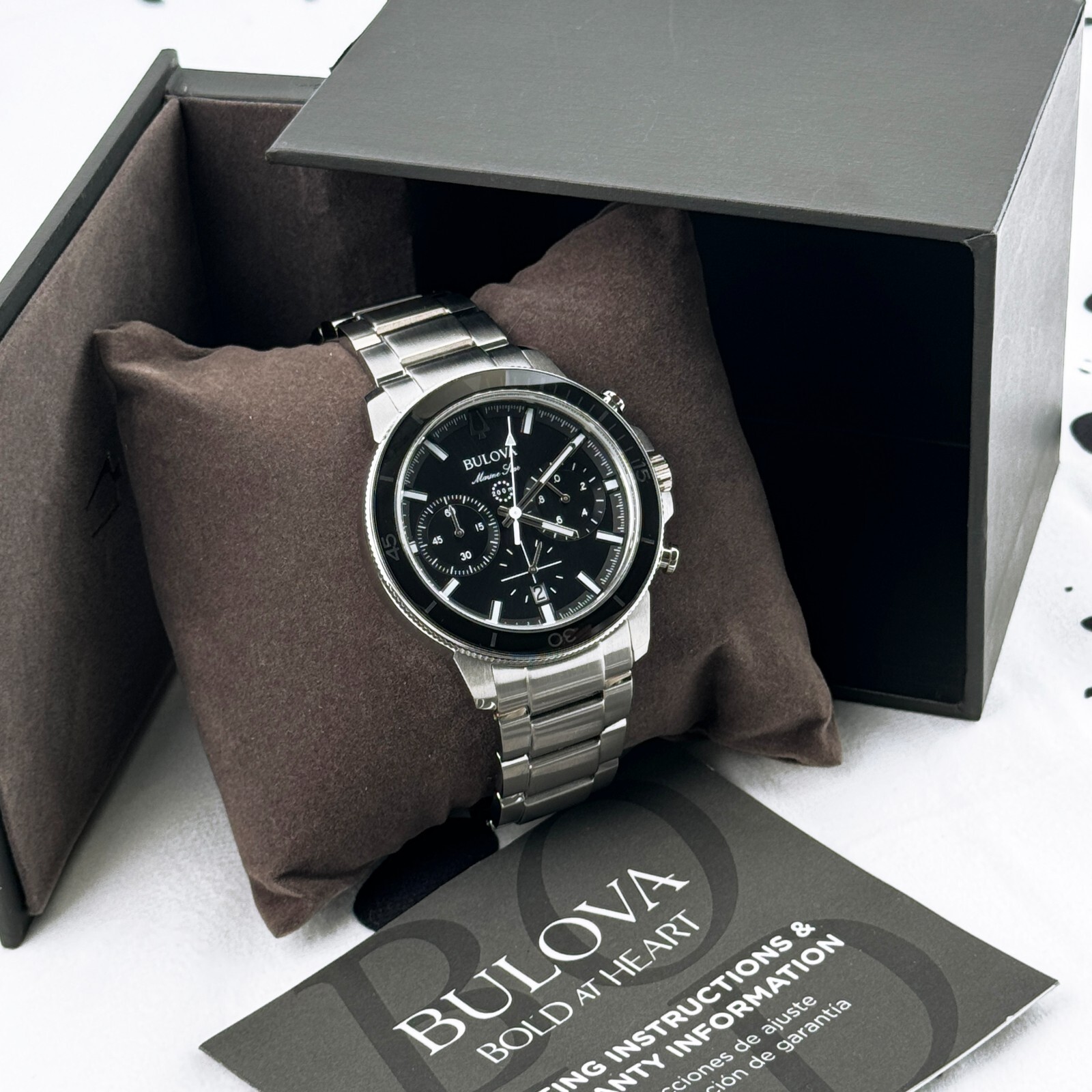 Bulova Marine Star 96B272 Stainless Steel 45mm New Black Dial Quartz Men’s Watch