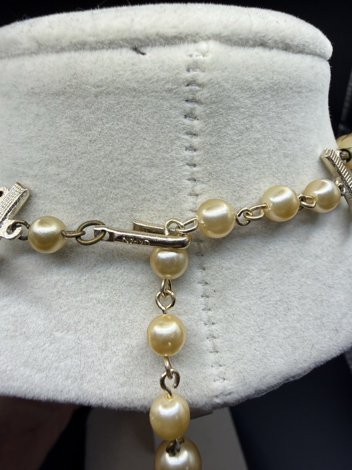 Vintage Unsigned Glass Bow Pearl Double Strand Necklace 50s Japan
