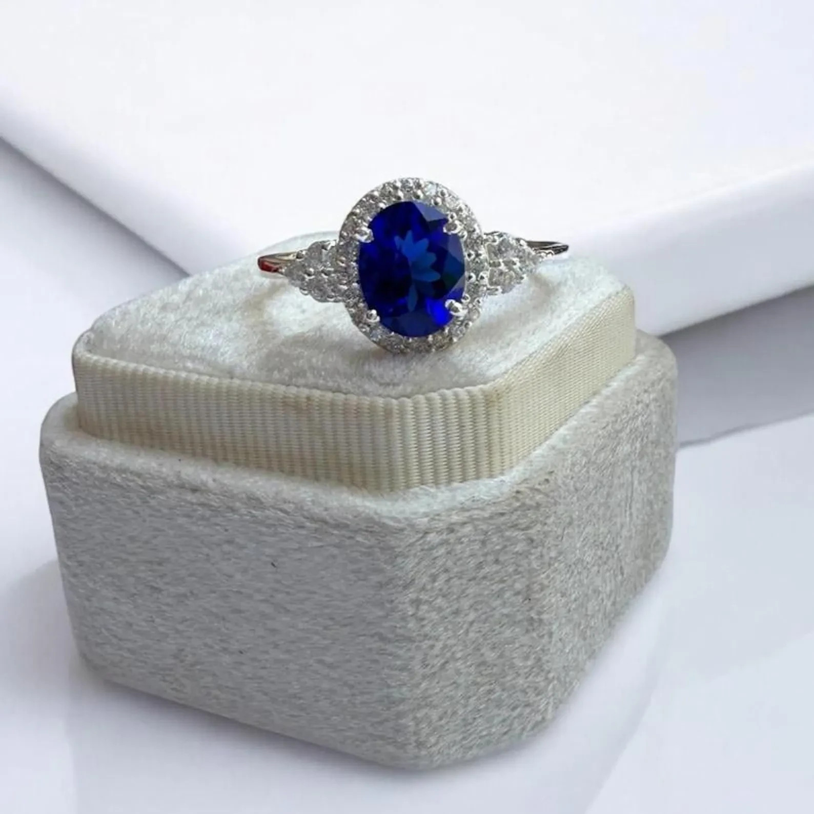 4.70 Ct Oval Cut Natural Sapphire Diamond Engagement Ring 14K Solid White Gold 6