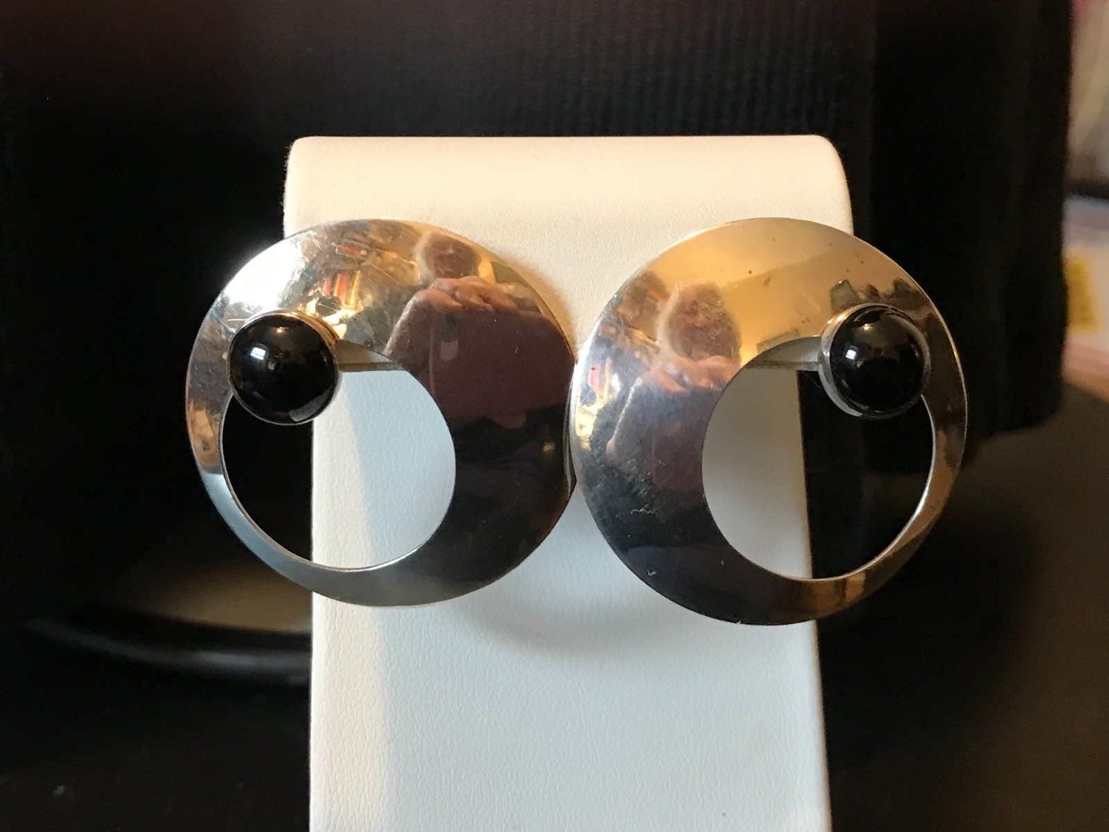 Sterling Silver Contemporary Modern Circle Blk Onyx SUSAN CUMMINGS Post Earrings