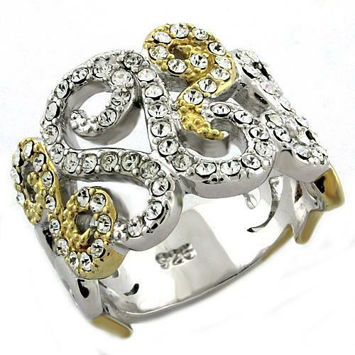 LOAS1019 – Gold+Rhodium 925 Sterling Silver Ring with Top Grade Crystal in