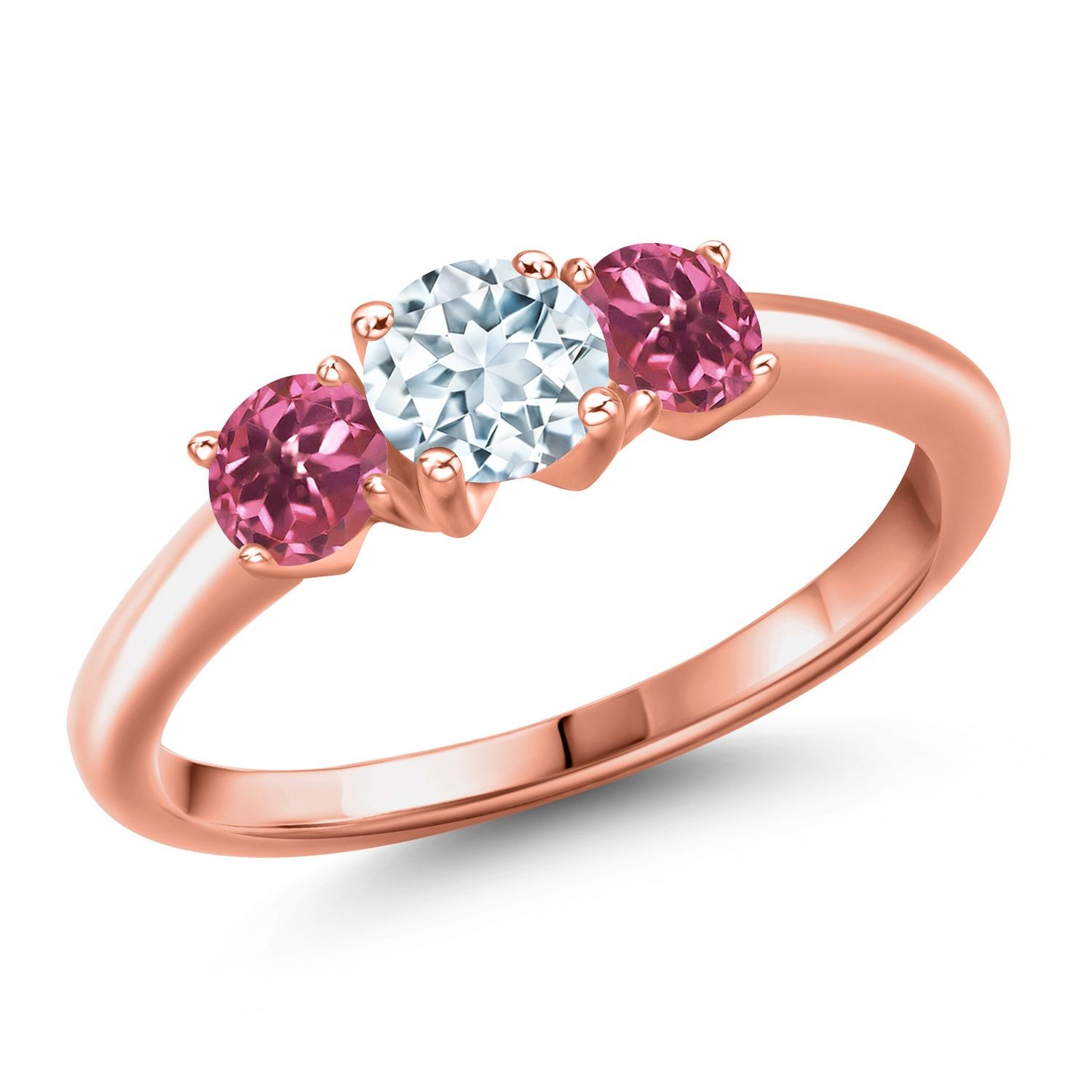 18K Rose Gold Plated Silver Aquamarine and Pink Tourmaline Engagement Ring For
