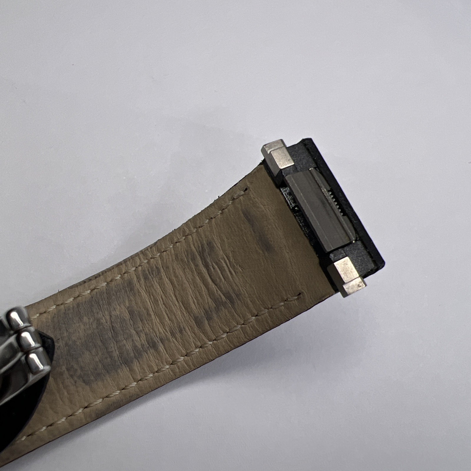 19mm Cartier Black Ridged Leather Strap Band 18mm Steel Foldover Deployant Clasp