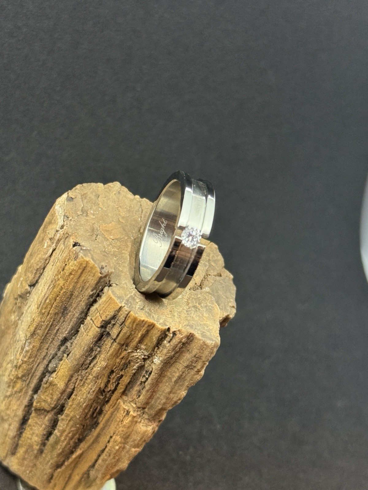 Floating CZ Open Face Ring Stainless Steel 6mm Matte and High Polish Finish