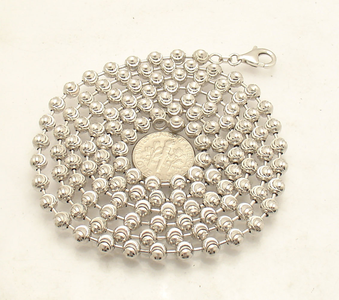 5mm Diamond Moon Cut Ball Bead Chain Necklace Real Sterling Silver ITALY QVC