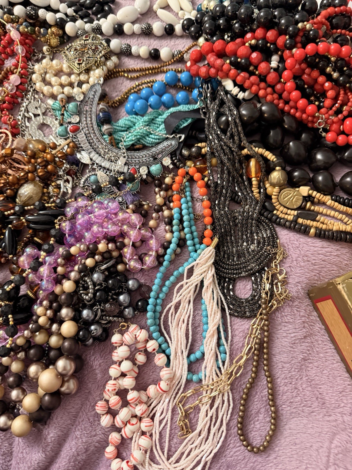 50 Plus Necklaces.All wearable.Stones, Glass, Resin, Plastic,Shell. Lot 1.