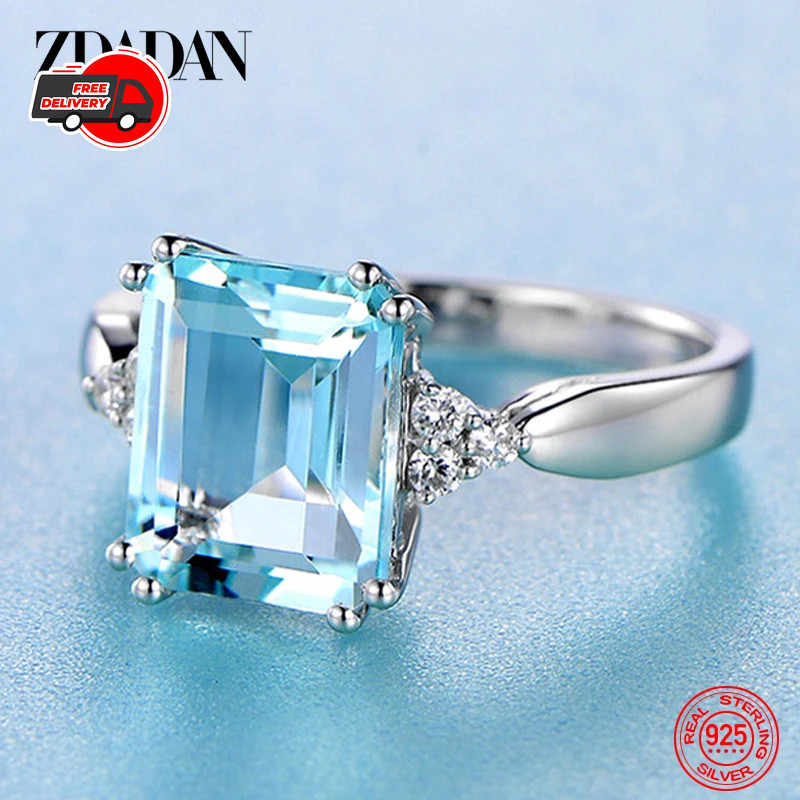 925 Sterling Silver Fashion Aquamarine Gemstone Ring For Women Wedding