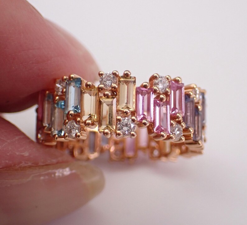 3.50Ct Baguette Cut Lab-Created Multi color Eternity Ring 14K Rose Gold Plated