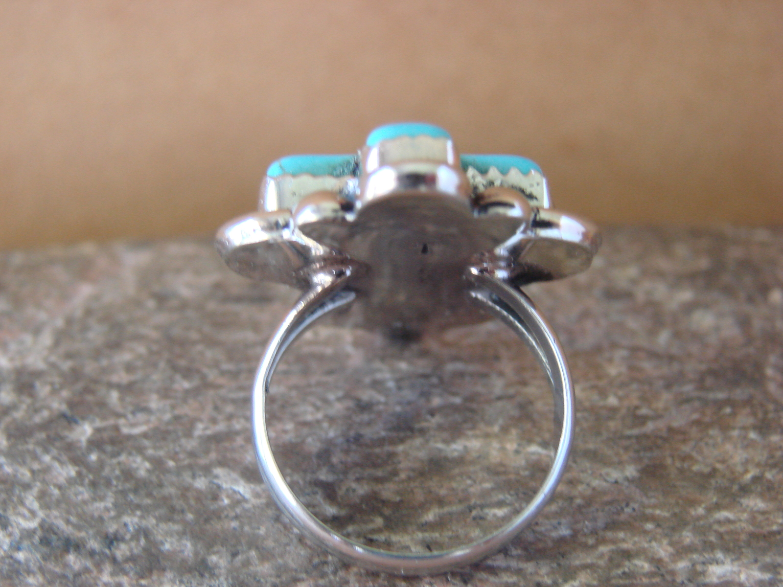 Native American Nickle Silver Turquoise Cross Ring Size 8 by Phoebe Tolta