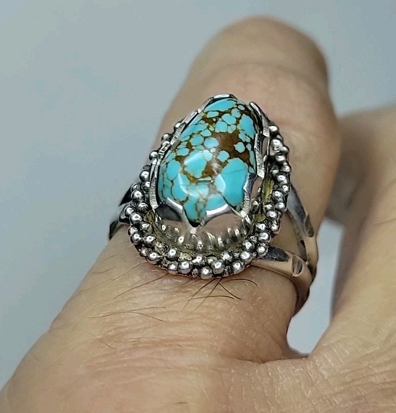 Number 8 Nevada Redweb Turquoise Sterling Silver Ring Size 8.25 Handmade