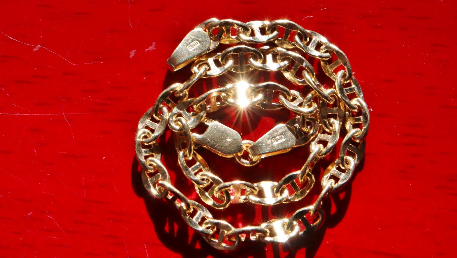 10k yellow gold bracelet 8.0″ diamond cut fancy mariner link chain 1.95g