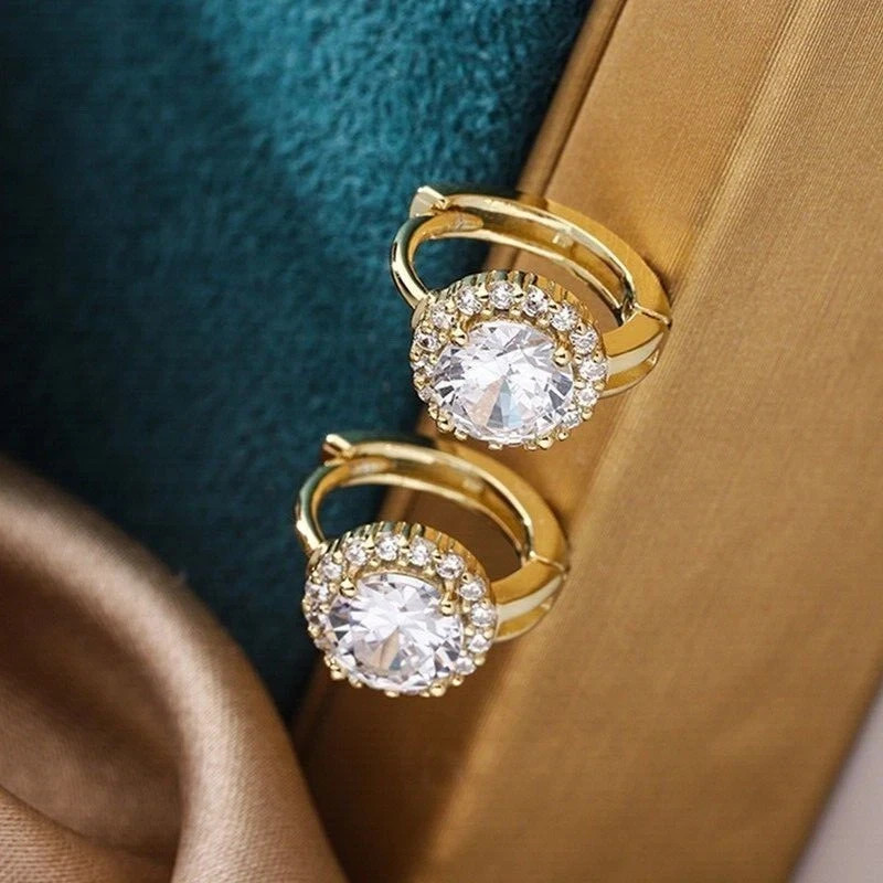 Women’s Huggie Hoop Earrings Round Cut Simulated Diamond 925 Starling Silver
