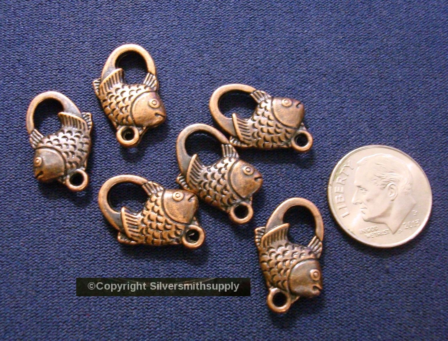 6 Fish shaped closed jewelry links ant copper pltd 3/4″ necklace bracelet FPC285