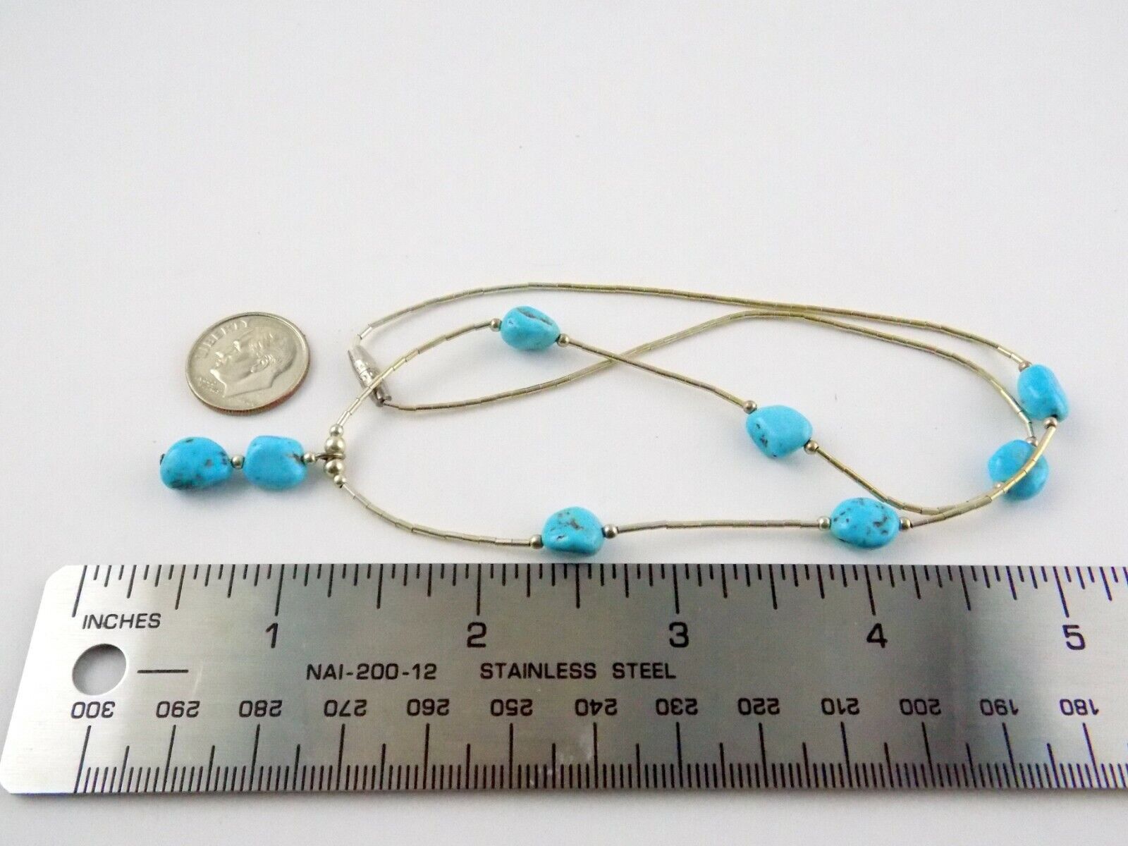 Southwestern Sterling Single Strand Turquoise Liquid Silver Necklace 6.4g 18.5In