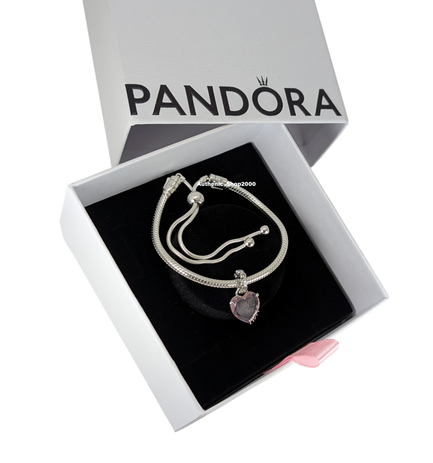 NEW 100% Authentic PANDORA I love You Mom Pink Heart Charm Bracelet Gift Set