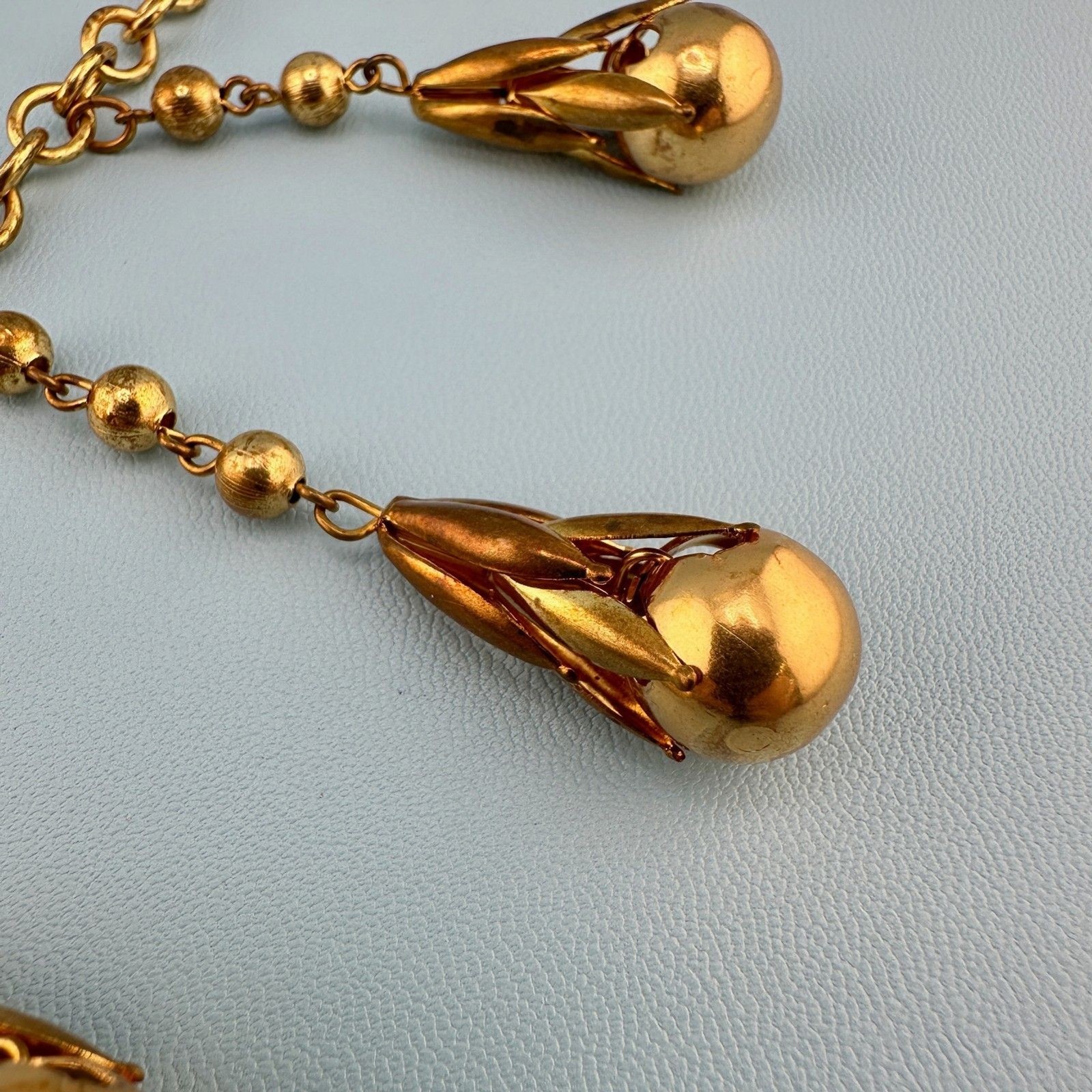 Vintage Art Deco Necklace Fringe Chain Gold Tone Etruscan Revival Statement