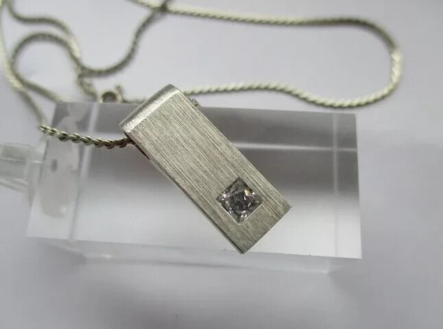 45CM Silver Necklace With Silver Pendant White CZ Brushed 925 Silver