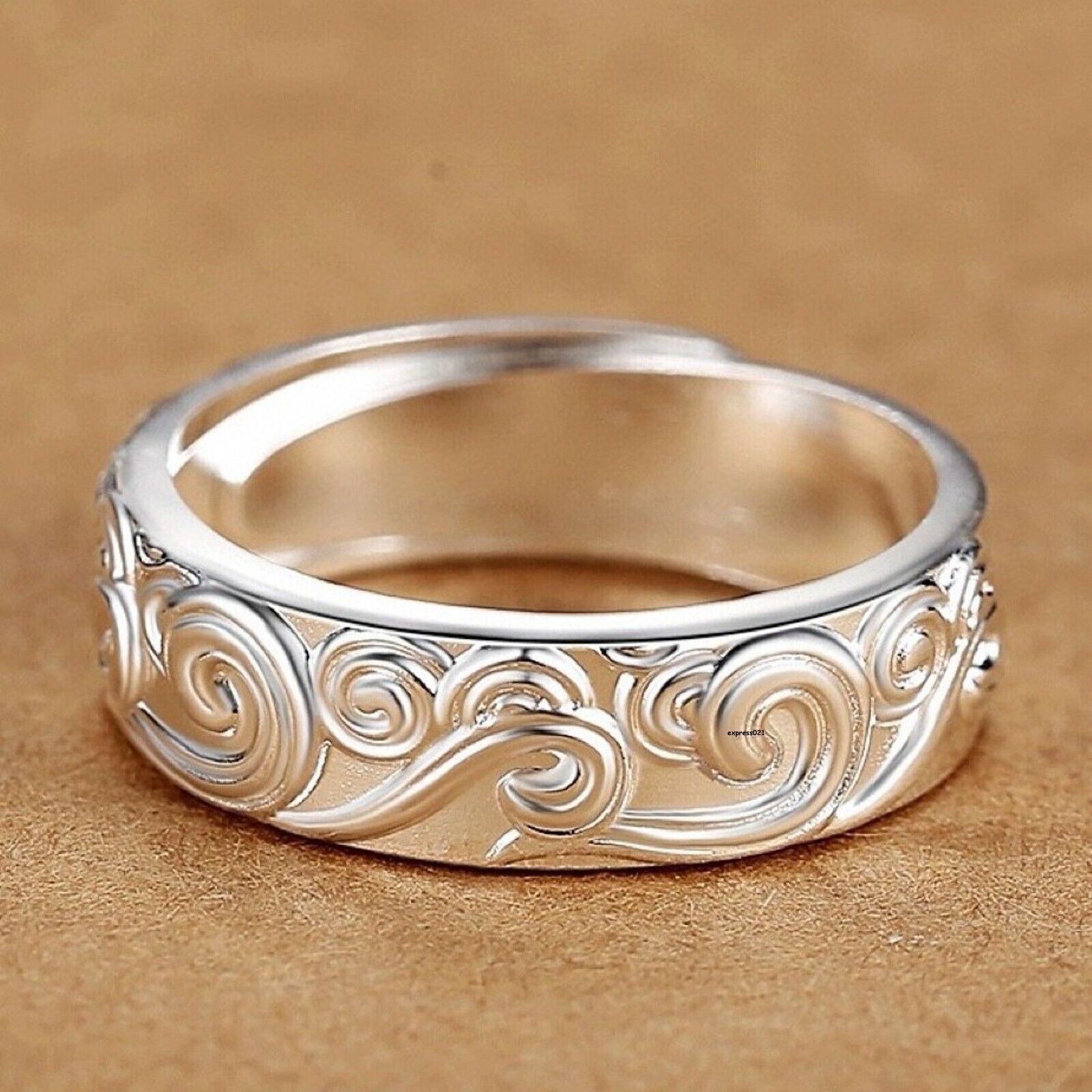 Pure 999 Fine Silver Band Lucky Men Women Gift Carved Auspicious Cloud Ring 6.4g