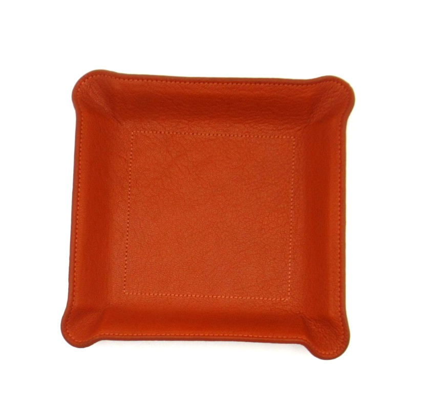 Valet Tray Catchall Leather New 6 1/2″ Square Molded Design Graphic Image ORNGE