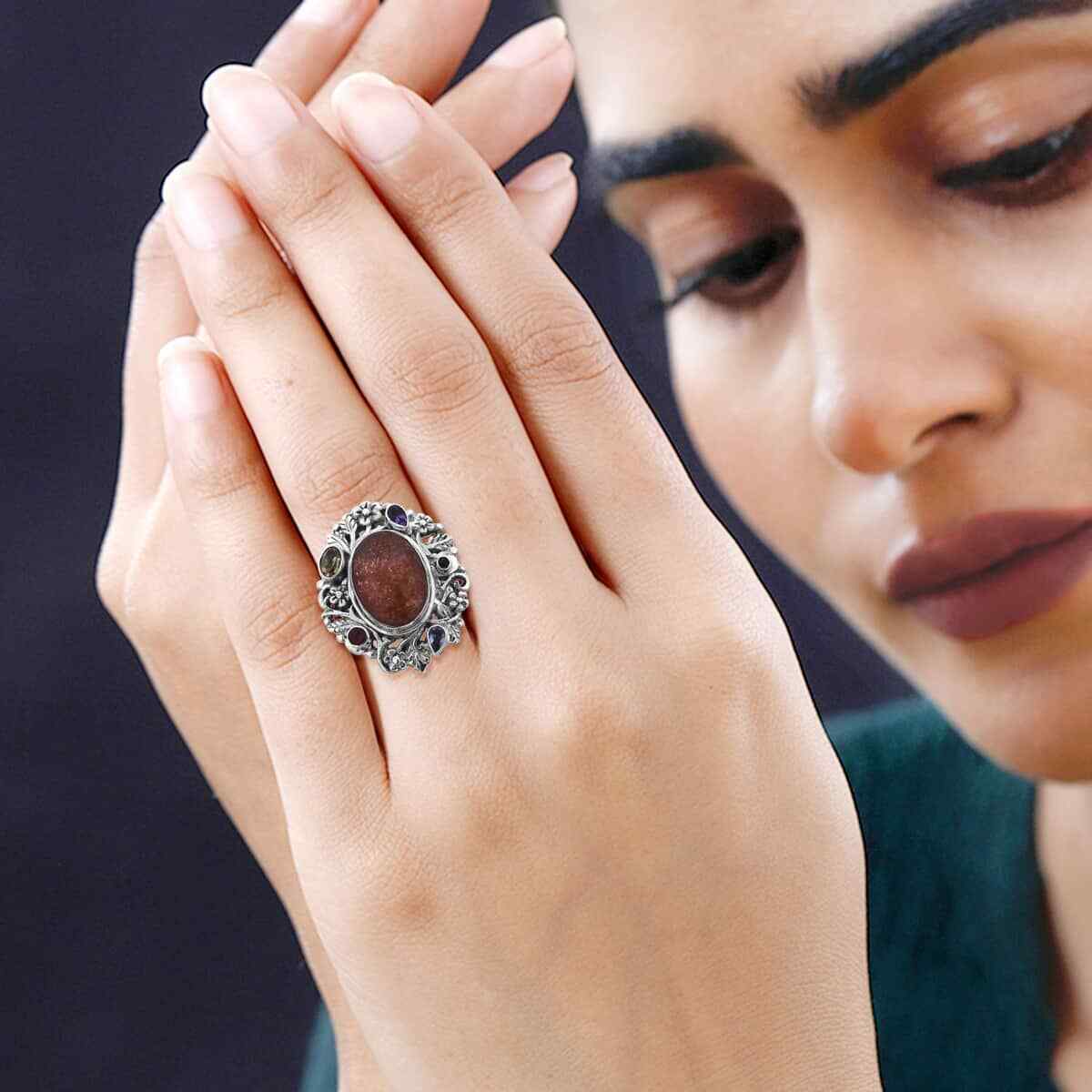 Bali Legacy 12.30ctw Sri Lankan Sunstone & Multi Gem Ring Sterling Silver Size 7