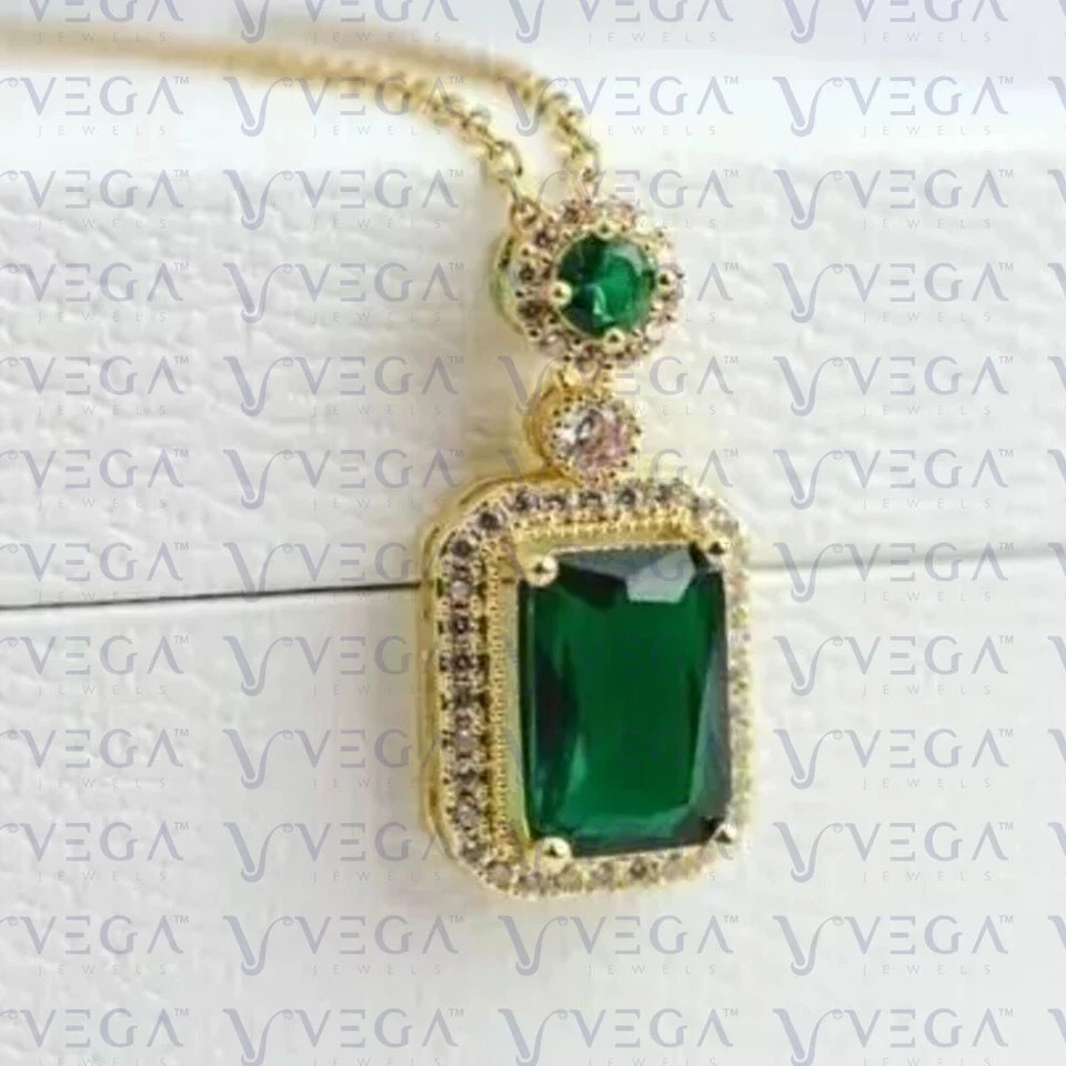 2.52 Ct Emerald Cut Emerald Pendant Wedding pendant 14K Solid Yellow Gold