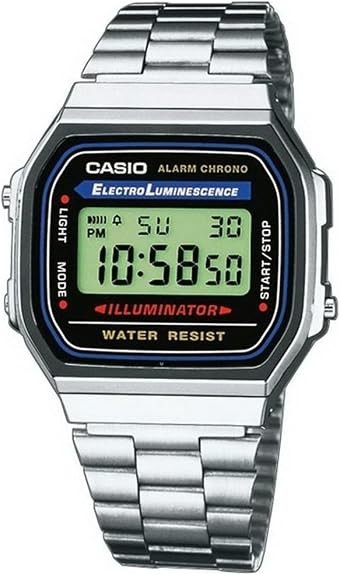 Casio A168WA-1 Vintage Digital Silver Stainless Steel Watch Illuminator