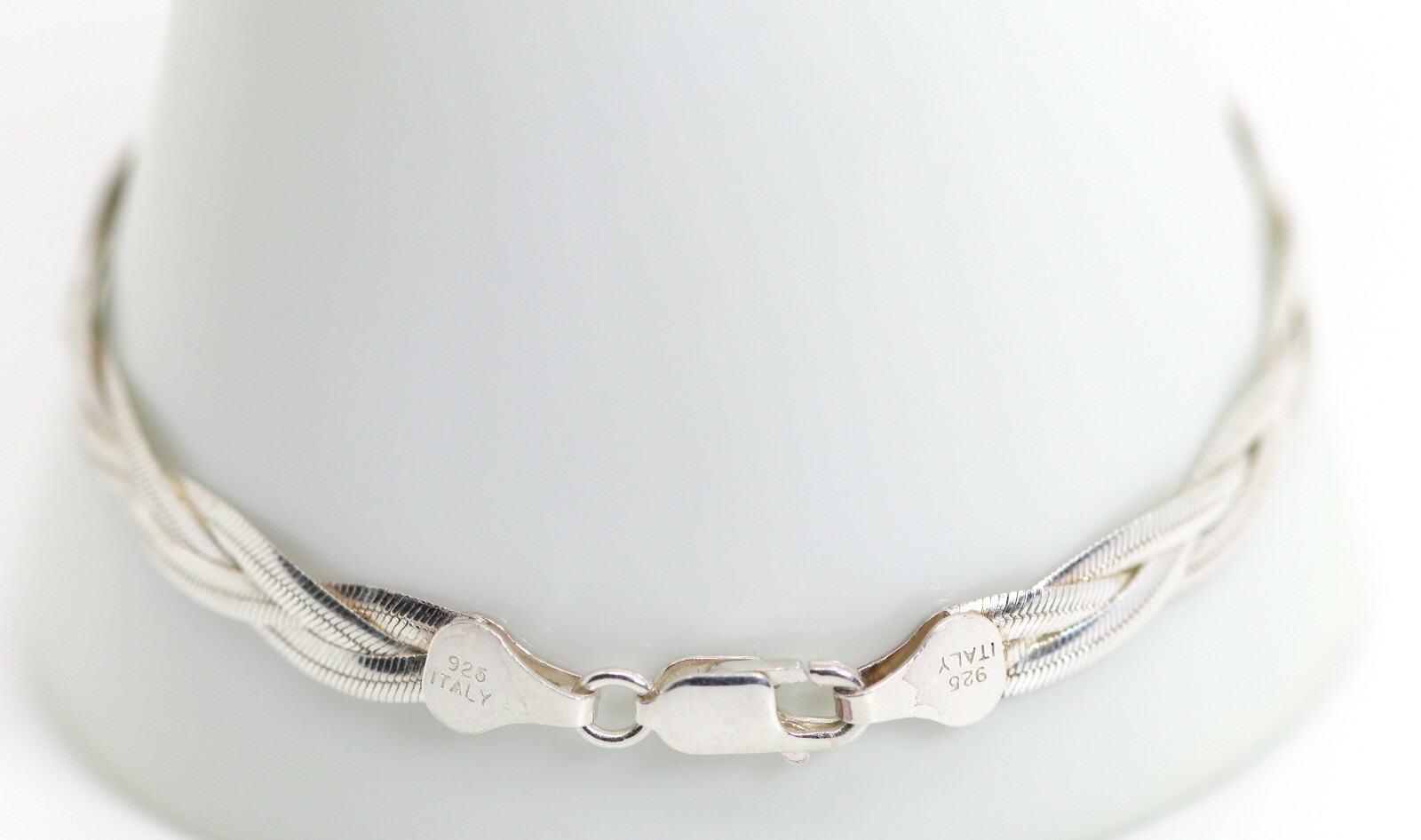 925 ITALY BIB, Snake Chain Ladies Bracelet Braided, L: 18-19cm Lobster Clasp
