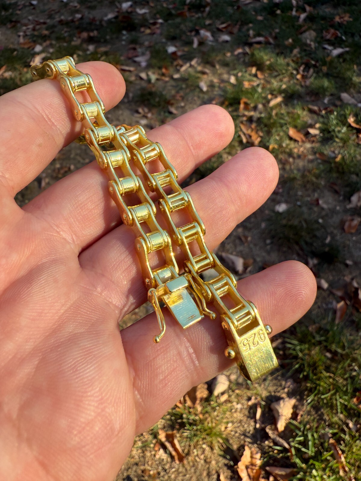 Bicycle Link Bracelet Real 14k Gold Vermeil 925 Silver Handmade 9mm Bike Chain