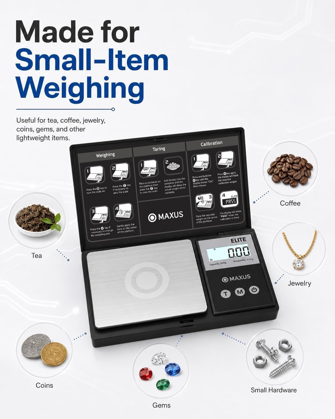 500g x 0.01g Digital Pocket Scale | Compact, Accurate Weighing for Jewels & Food
