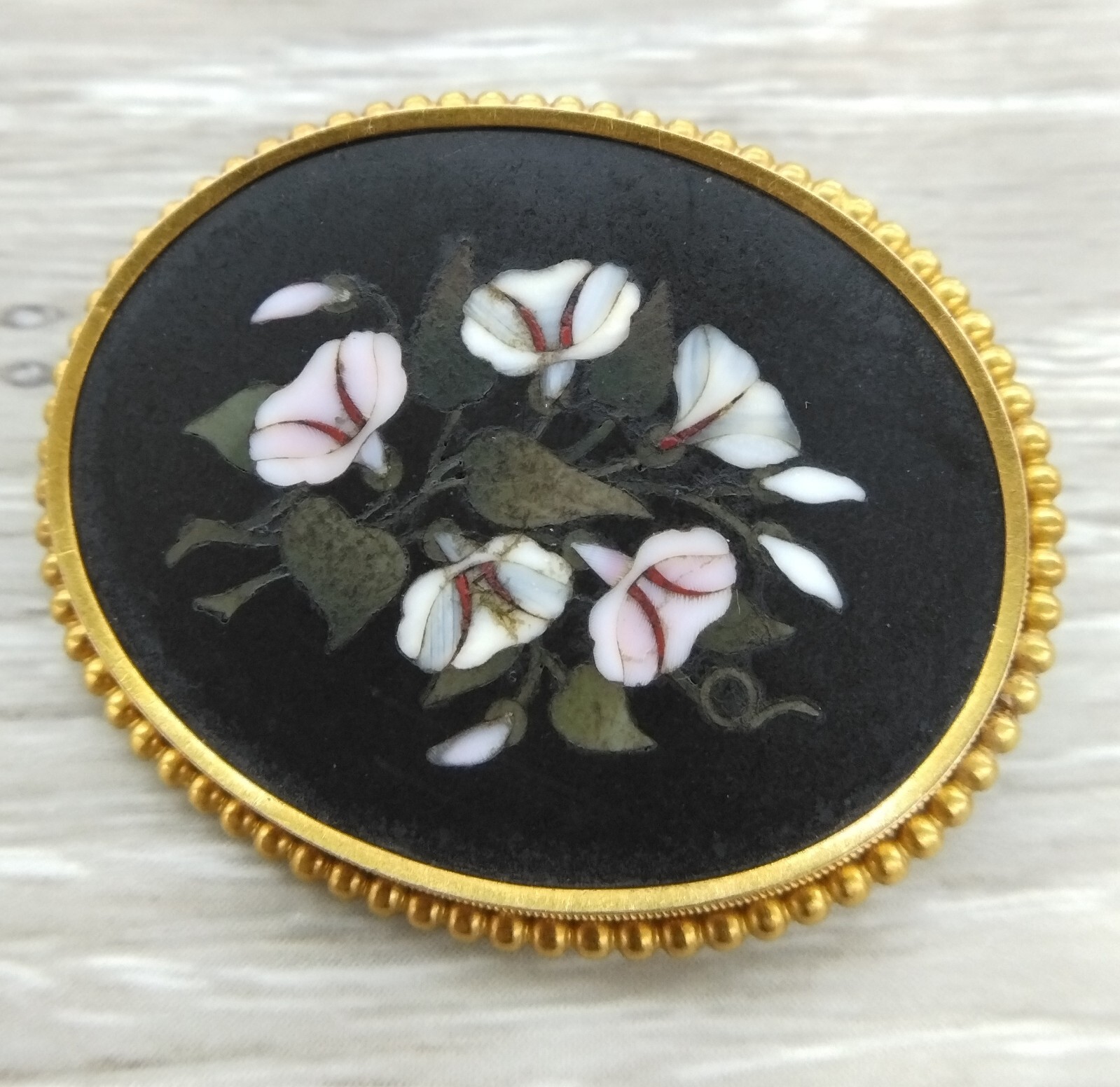 Antique Victorian 18K 22K Yellow Gold Pietra Dura Flower Bouquet Pin Brooch FZ