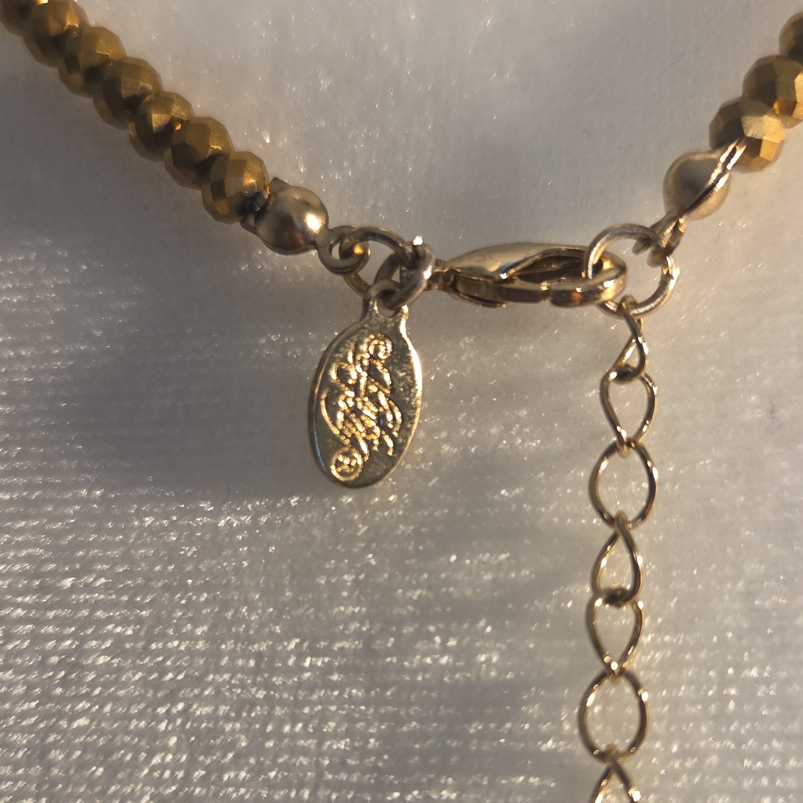 Gold Tone Beaded Ball Chain Necklace Crystal Pavé Pendant Star Charm Adjustable