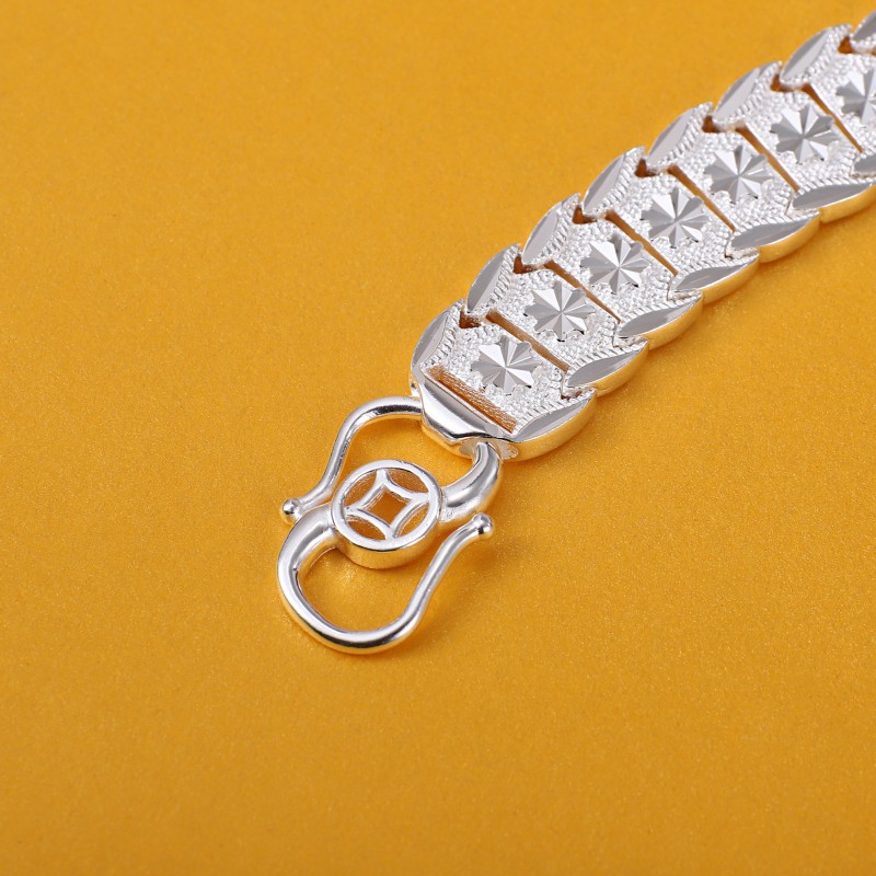 Pure 990 Fine Silver Bracelet Women Men 13mm Full Star Wider Link 7inch-8inch
