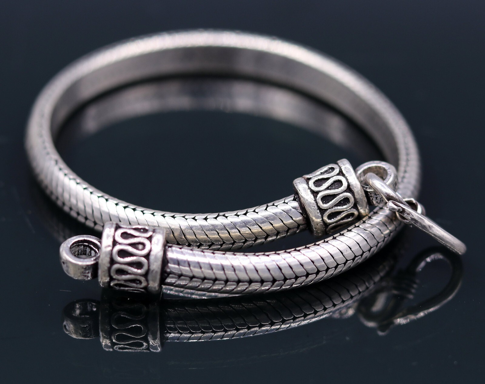 925 sterling silver snake chain D shape half round bracelet unisex sbr148