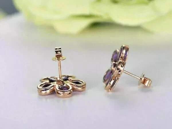 2.1Ct Pear Cut Lab-Created Amethyst Women’s Stud Earrings 14K Yellow Gold Plated