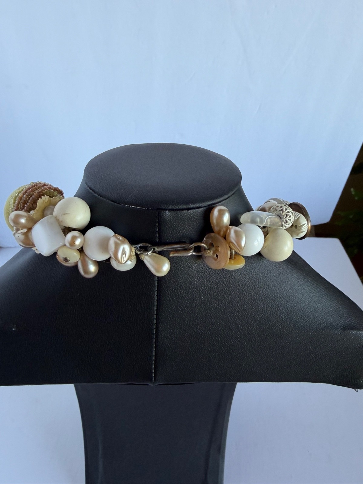 Vintage Necklace Adorned with Buttons, Beads, Buckles & Other Vintage Elements