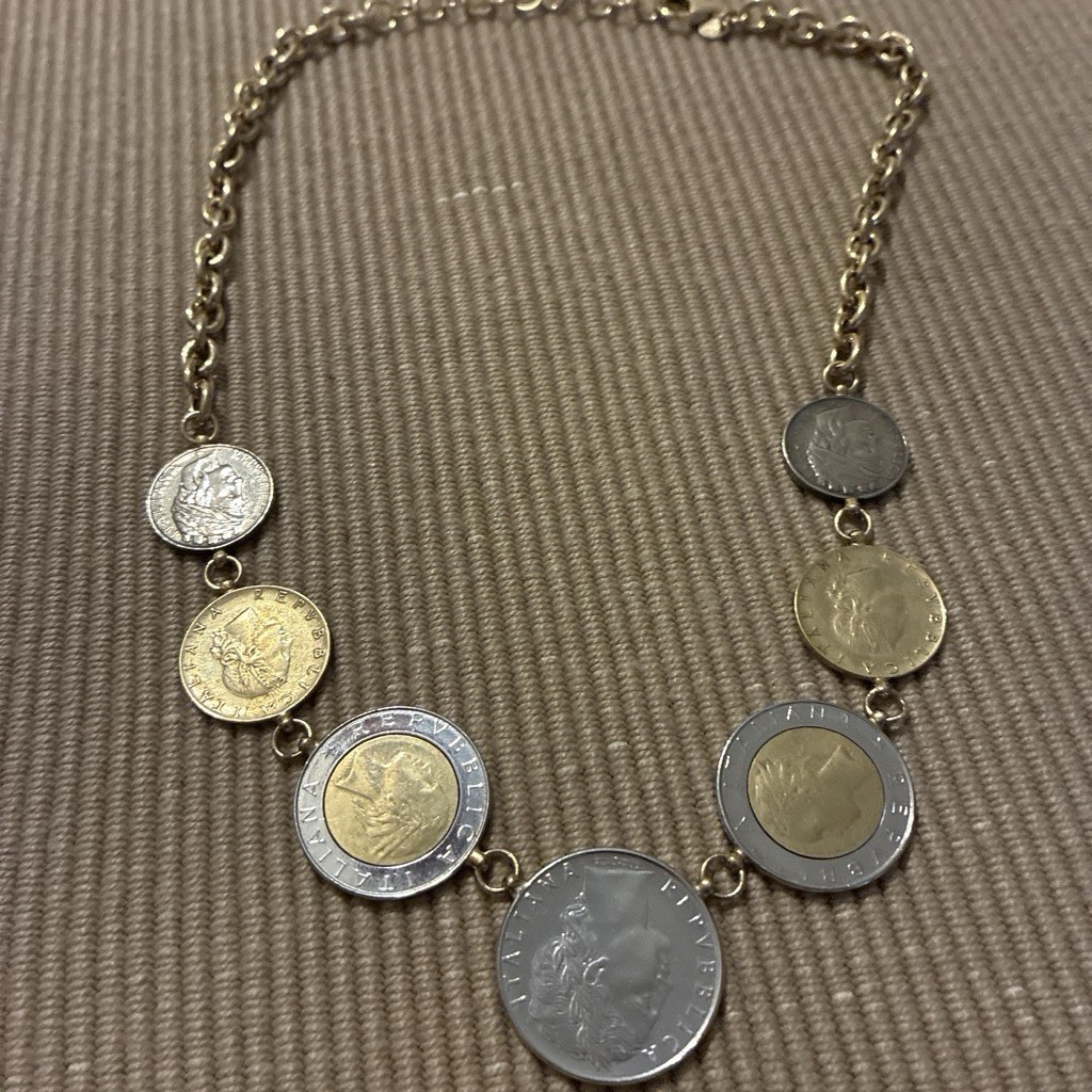 WOW 51g Vtg Necklace MARKED VERONESE ITALY 925 STERLING SILVER Chain Coin Charm