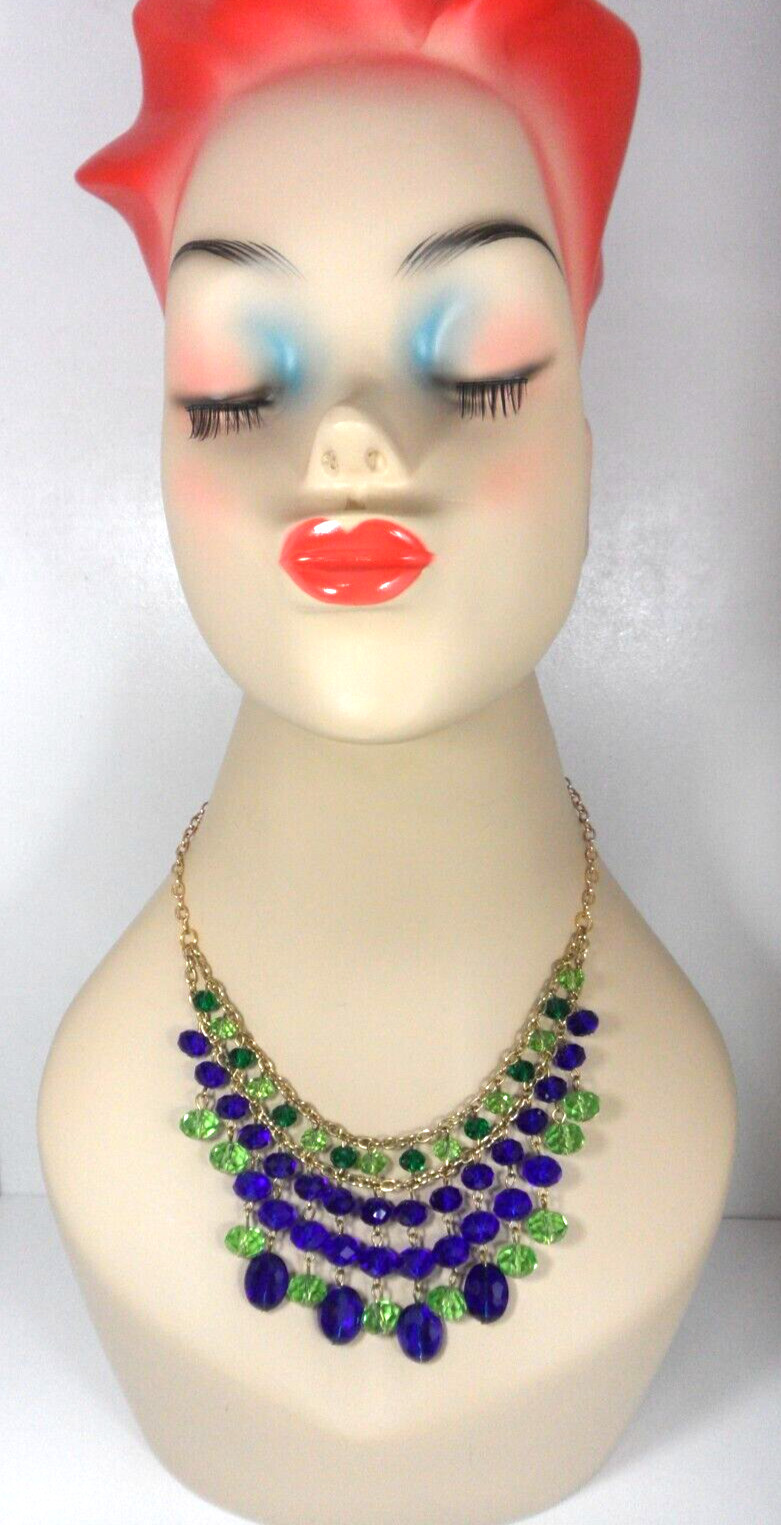 Sugarfix Art Deco Bib Necklace Beaded Waterfall Fringe Glass Speakeasy Gatsby