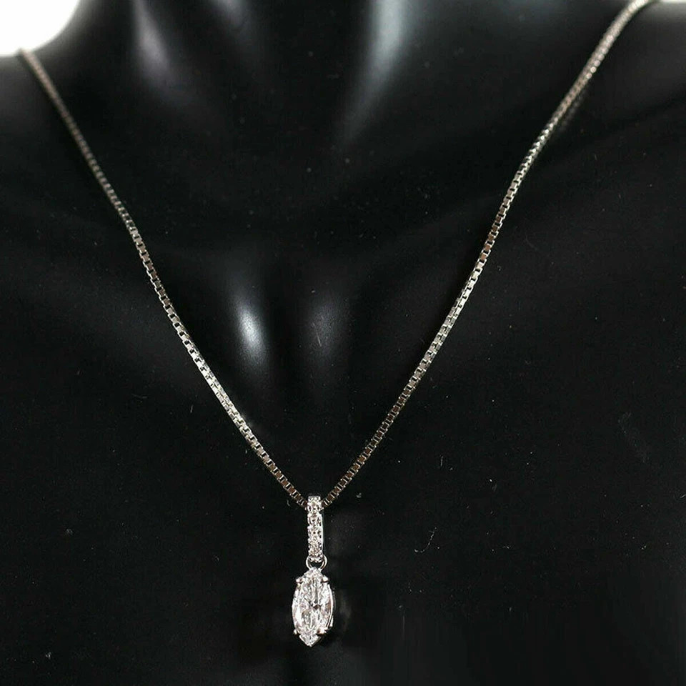 1 Ct Marquise Cut Lab Created Diamond Women’s Drop Pendant 14k White Gold Plated