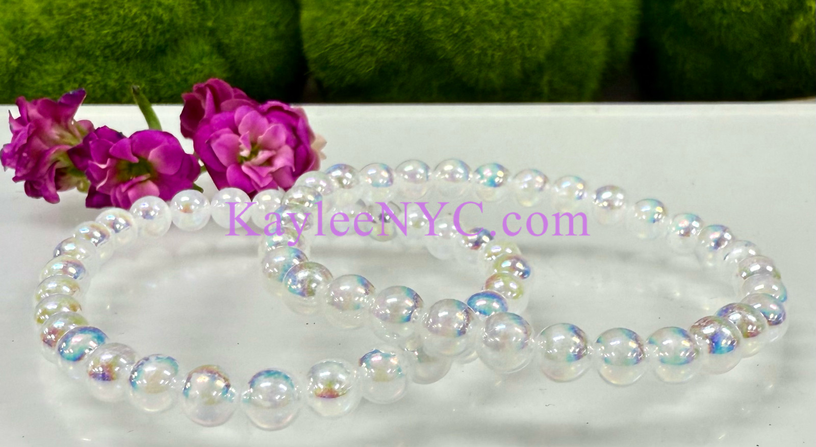 Wholesale 6 Pcs Natural Angel Aura Selenite 6mm 7.5” Crystal Stretch Bracelet