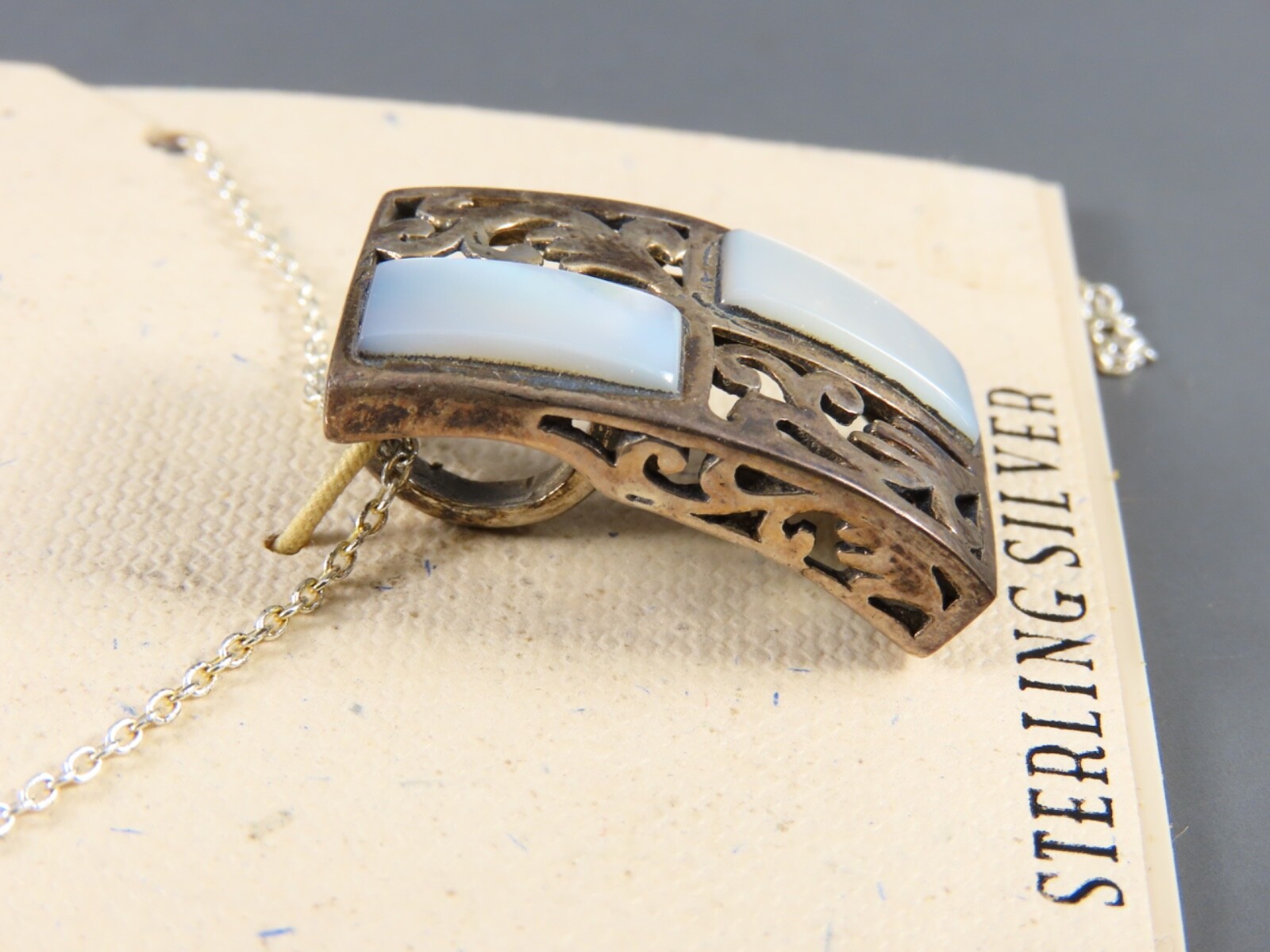 New MADISON STUDIO Sterling Silver CHAIN NECKLACE Scroll Pendant MOTHER OF PEARL