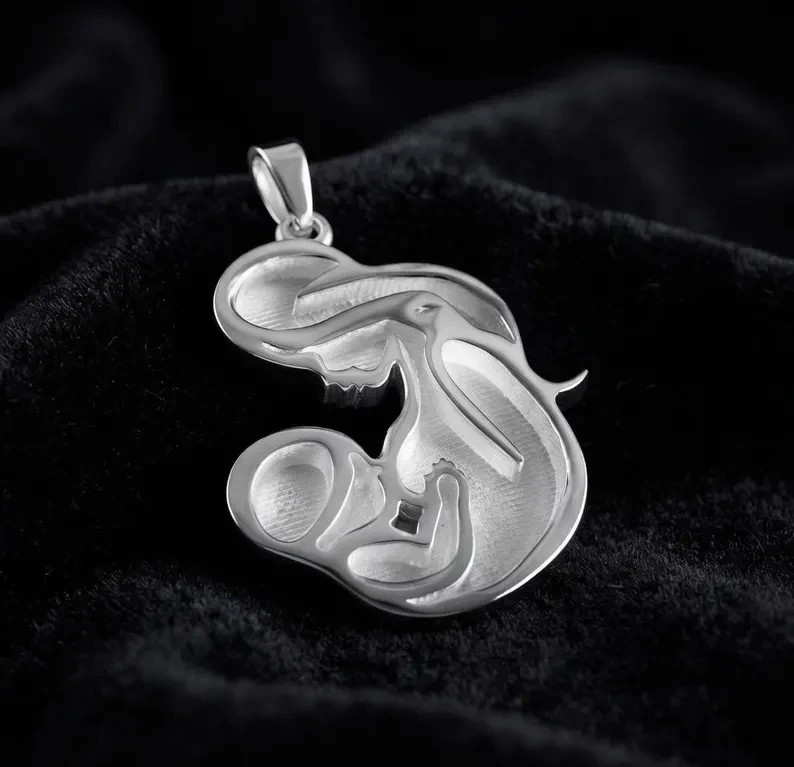 925 Sterling Silver Mother Baby Breastfeeding Bezel Pendant Blank DIY Keepsake