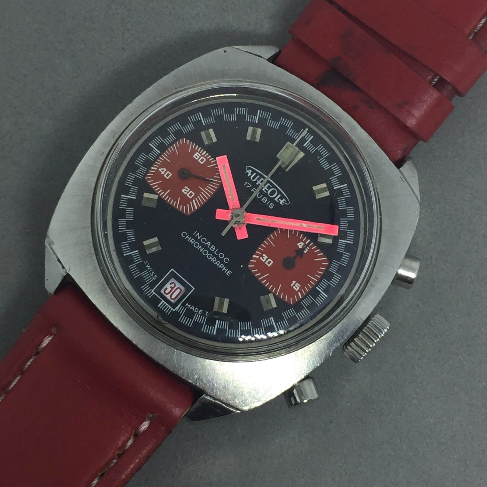 VINTAGE AUREOLE RACING CHRONOGRAPH VALJOUX 7734 38 MM MANUAL WIND