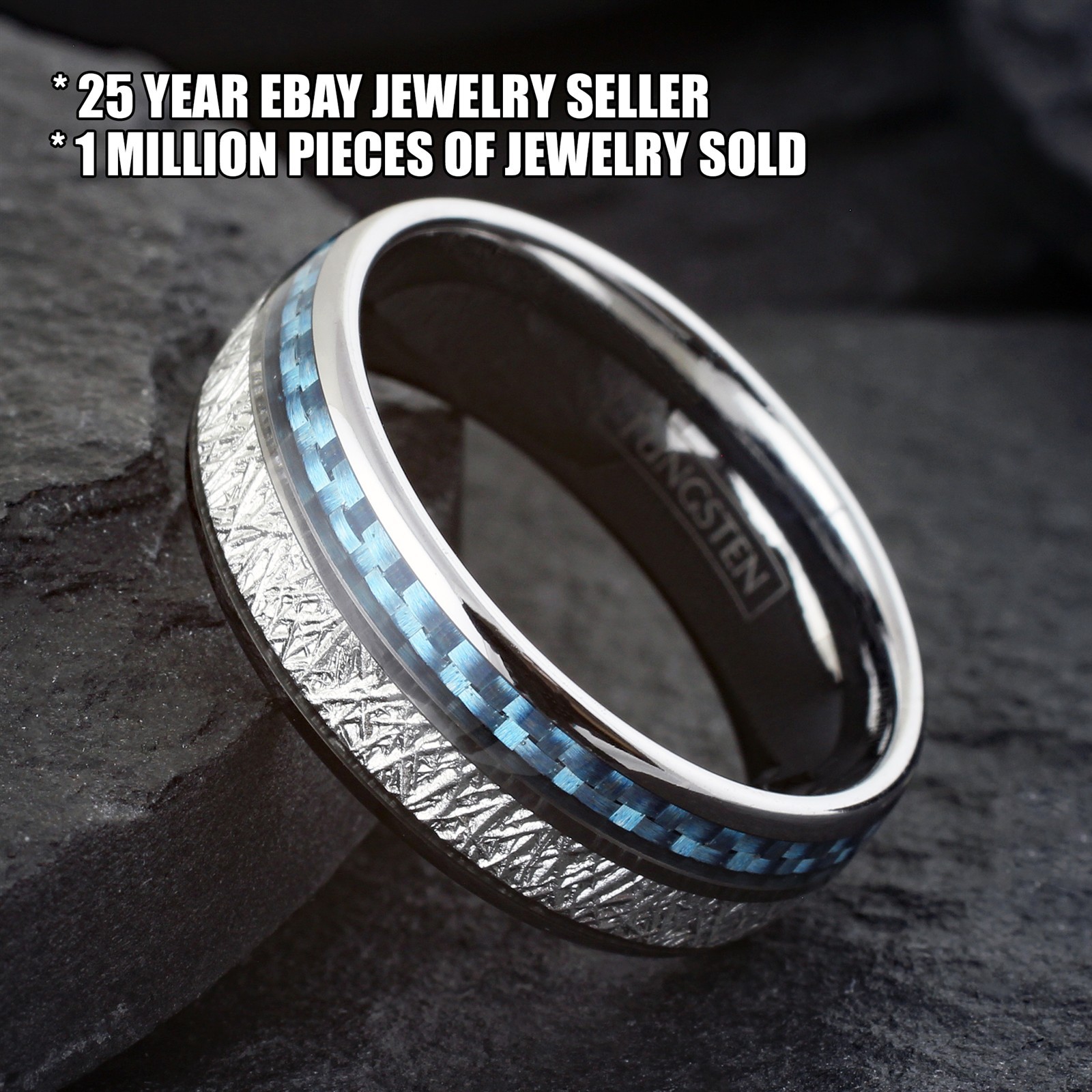 6/8mm Tungsten Carbide Meteorite & Carbon Fiber Band Ring-Engraving Avail