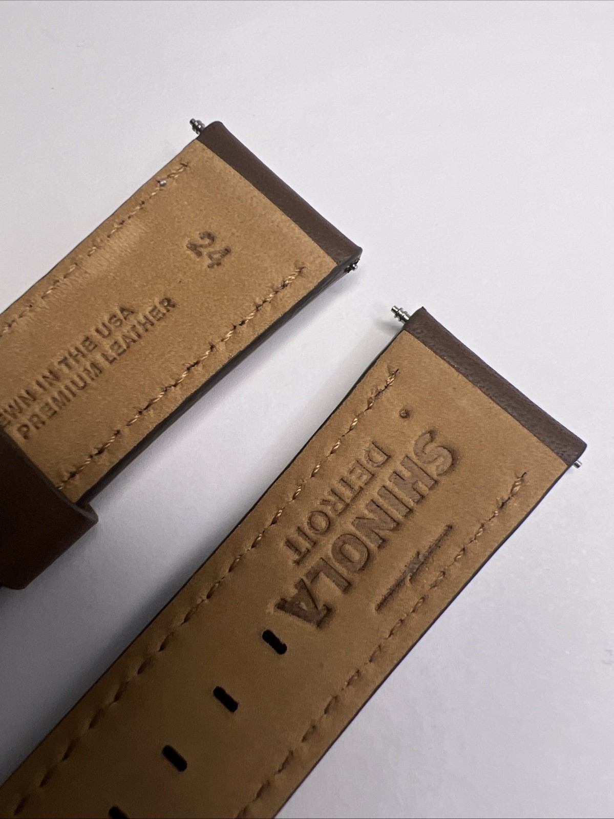 Shinola 24mm Dark Nut Brown Leather Watch Strap Band 22mm Brushed Steel Tang