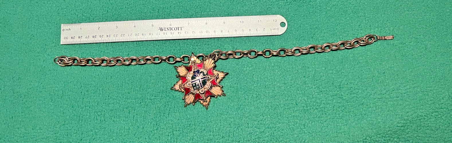 Vintage Heraldic Coat of Arms Huge Pin Pendant Brooch, Heavy chain , Masons ?
