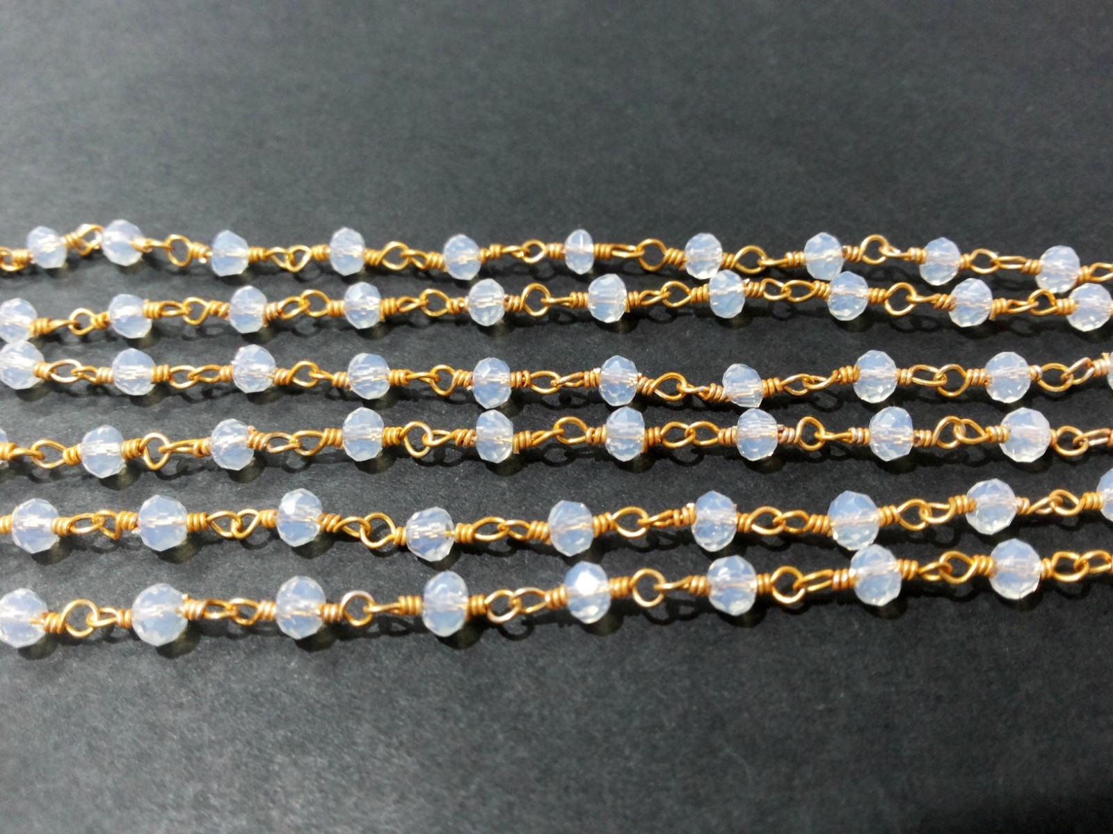 10 Feet Opal Quartz Rondelle Faceted 4-4.5mm Beads, Rosary Chain Gold Wire O1