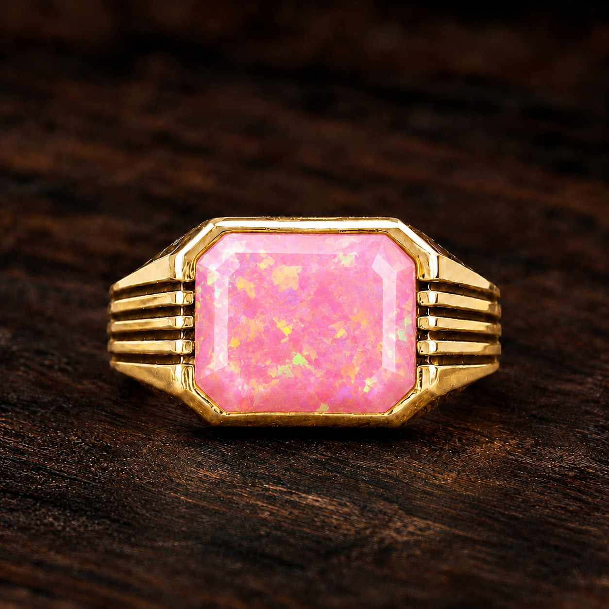 Pink Opal Signet Ring Gold Silver Mens Ring Party Wear Ring Gift For Him