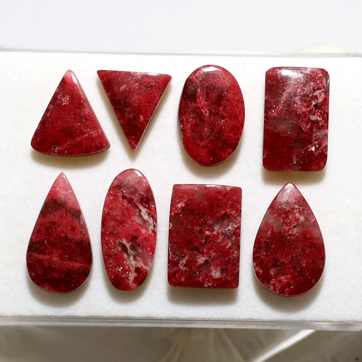 8 PC Natural Thulite Hi-Quality 16.2mm-24.7mm Mix Cabochon Loose Gemstones Lot